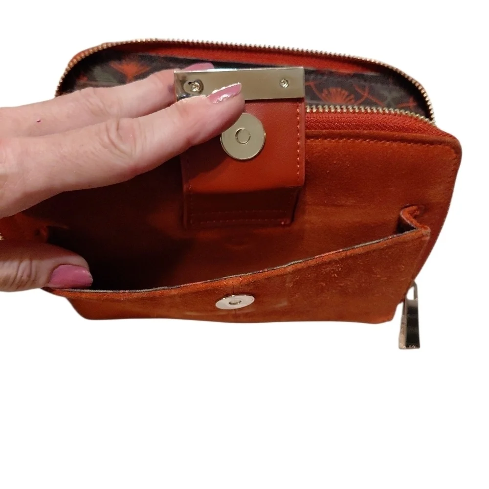 Spartina 449 Suede Leather Wallet Clutch In Rust